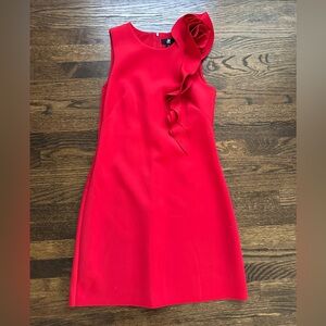 JW Jason Wu Red cocktail sheath dress with shoulder ruffle SMALL